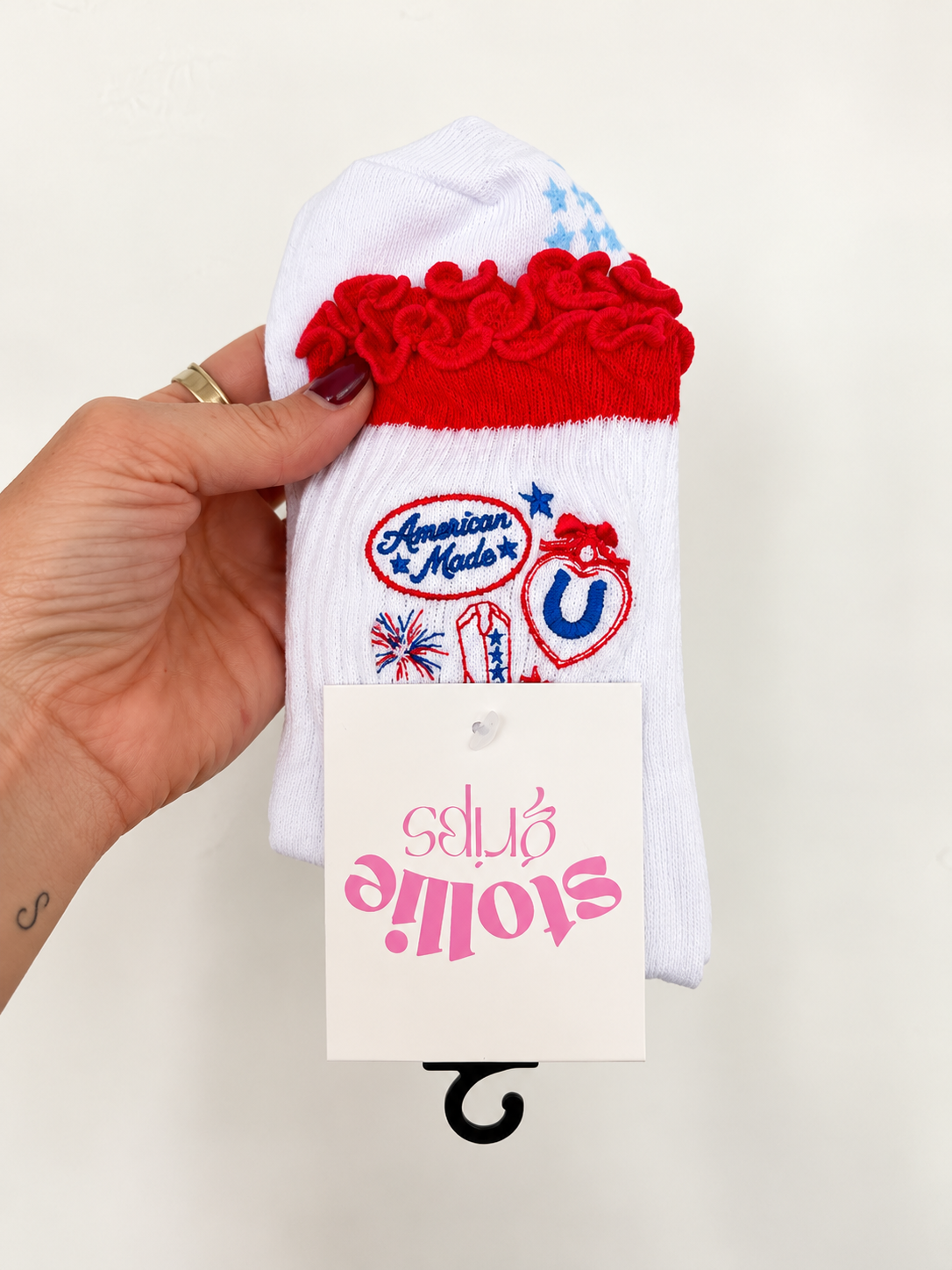 All-American Girl | Patriotic Ruffle Pilates Grip Socks
