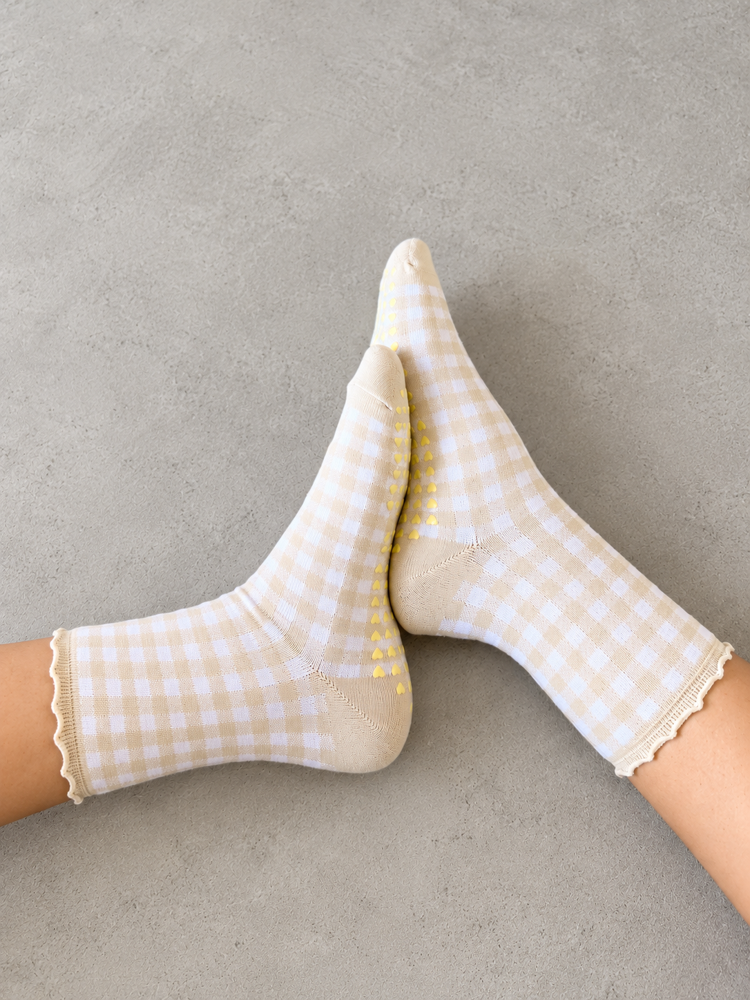 Neutral Gingham | Pilates, Barre & Yoga Grip Socks