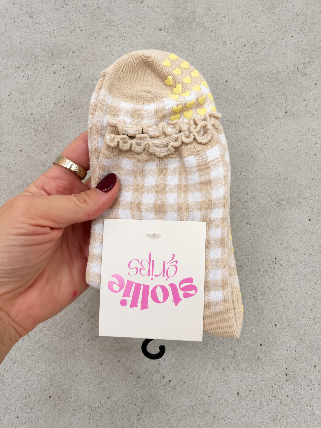 Neutral Gingham | Pilates, Barre & Yoga Grip Socks