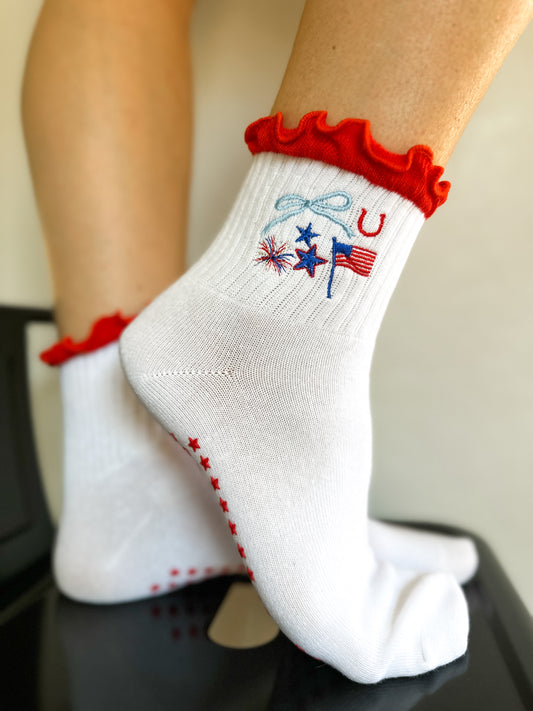 PILATES GRIP CREW SOCK | STAR SPANGLED AMERICAN GIRL